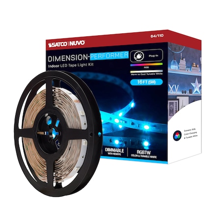Nuvo Dimension Performer Tape Light Strip - 16 ft. RGB + Tunable White - Plug Connection - IR Remote 64/110